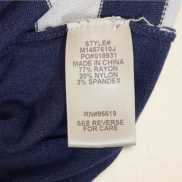 Navy & White Stripe Pullover Faux Cardigan Sweater Sz L 12-14 - Picture 10 of 12